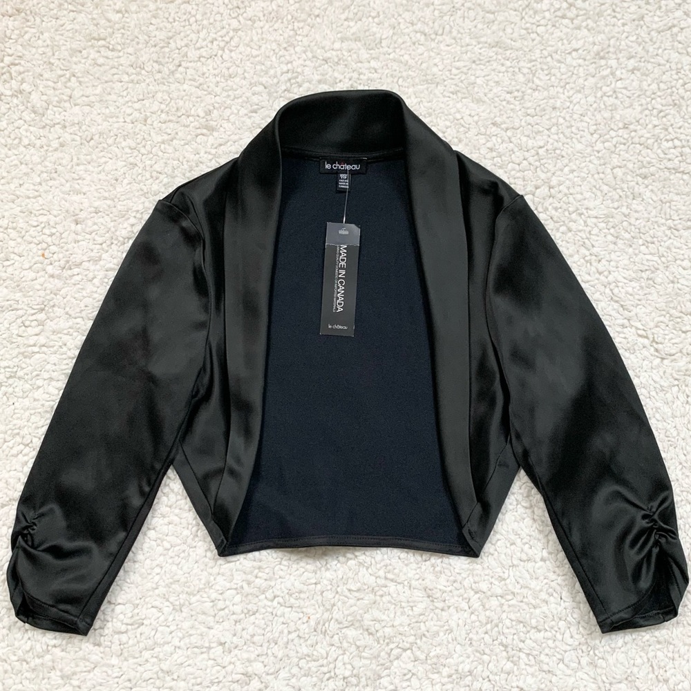 Le Chateau Satin Bolero Shrug Wrap | XXS | Black